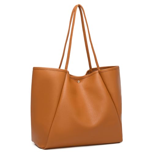 Image of Dreubea Large Leather Tote Bag for Women - Big Work Bag, Spacious Minimalist Handbag, Tote Handbag for Office