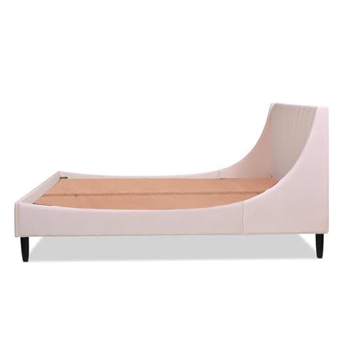Image of HITHOS Solid Wood Modern Upholstered Queen Size Bed with Wingback Headboard | Wooden Double Bed Cot Palang Without Storage (Light Blush Pink) 1 Year Warranty