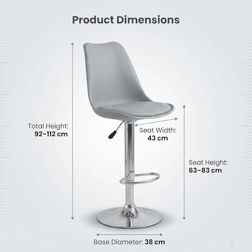 Image of activa Rapid Bar Stool Chair with Height Adjustable Design, Padded Seat & Footrest | Modern Metal Counter Stool for Kitchen, Home, Bar & Cafe Seating | Durable Comfort Chair (Grey, Set 1)