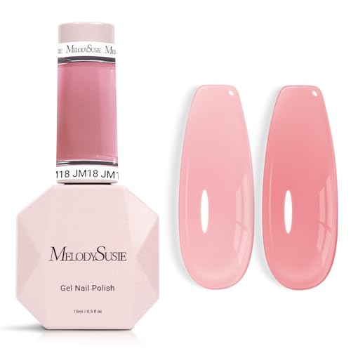 Image of MelodySusie Jeweliver Gel Nail Polish, 0.5Fl.oz Rose Pink Milky Gel Polish Nude Pastel Color Soak Off UV LED Light Cure Gift for Women Manicure Nail Art DIY at Home JM18