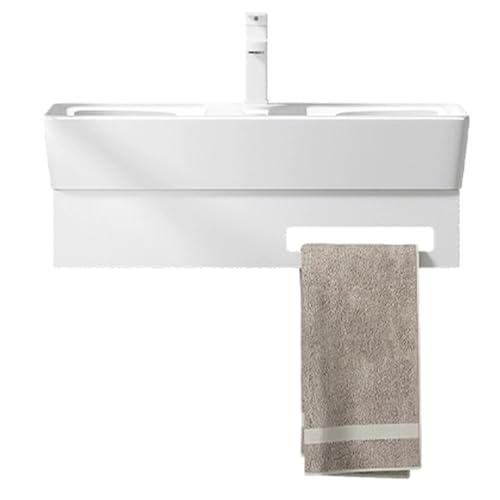YUGXTH Lavabo sobre Encimera, Lavabo Rectangular, Lavabo Suspendido, Lavabo de Cerámica con Barra para Toallas, para Gabinete Flotante Montado en La Pared para Espacios Pequeños(65cm/25.6in)