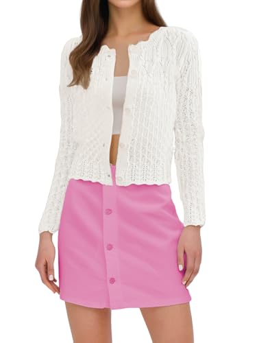 GORGLITTER Women's Button Up Cropped Cardigan Fall Sweaters Lightweight Cute Long Sleeve Knit Tops