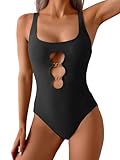 Eomenie Women's One Piece Swimsuit Cutout Chain Linked Bathing Suit Cheeky High Cut Swim Suit Adjustable Strap Swimwear Black