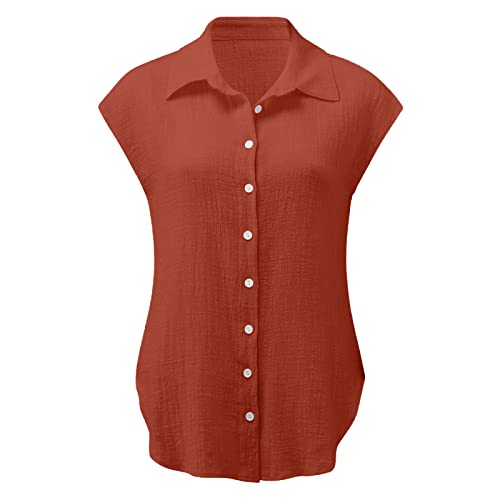 Blusa feminina elegante, casual, de linho, de manga curta, com botões, gola V, blusa de verão, A1 -