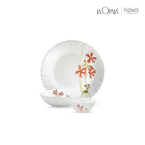 Image of La Opala Novo Collection Opal Glass Crockery | for Family of 4 | Dinner Set 10 pcs Coral Charm | Plates & Bowls for Dining | Microwave Safe | 100% Vegetarian | Extra Strong | Light & White