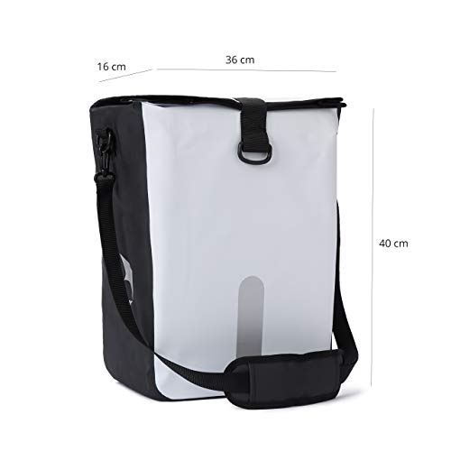 #DoYourOutdoor 3in1 Hinterradtasche mit praktischem Schnellverbindungssystem für Gepäckträger - Wasserdicht & Reflektierend - 21 Liter Rolltop- Fahrradtasche mit Schultergurt, Tragegriff - weiß