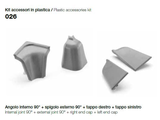 Alzatina per Piani da Cucina in PVC rivestita in alluminio , spalletta per Top con la seguente Misura = 240 cm Compresa di 1 Tappo SX, 1 Tappo DX, 1 Angolo SX, 1 Angolo DX, Colore Alluminio Spazzolato