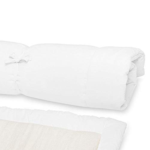 Acolchoado Pillow Top Berço Bebê e Colchonete Portátil 2 em 1 Percal Branco e Sherpa Palha