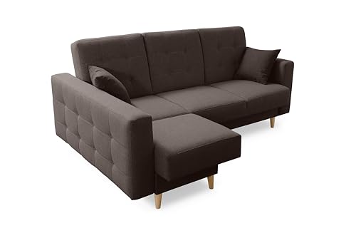 Robin Inspire Hilton canapé d'angle avec Fonction lit en Forme de L Style Moderne scandinave Angle à Gauche Marron 158 x 225 x 100