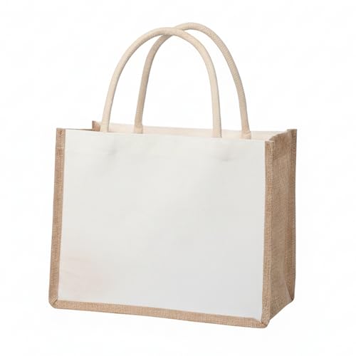 MB JuTex Jute und Canvas Tasche in Weiß elegante umweltfreundliche Tragetasche mit Kordelgriffen ideal für die Arbeit und den täglichen Gebrauch (L)