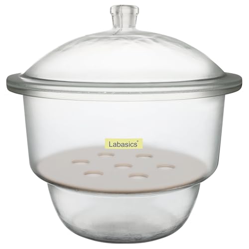 Labasics - Labasics Dessiccateur en Verre avec Couvercle à Bouton et Plaque en Porcelaine, Rangement Sec Rond Non-Vide pour Échantillons de Laboratoire et Matériaux Actifs, 300 mm I.D.
