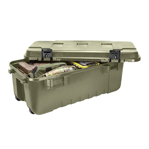 Plano-Storage-Trunk-with-Wheels-Green-108-Quart-Lockable-Storage-Box-Rolling-Airline-Approved-Sportsman-Trunk-Hunting-Gear-and-Ammunition-Bin-Heavy-Duty-Containers-for-Camping