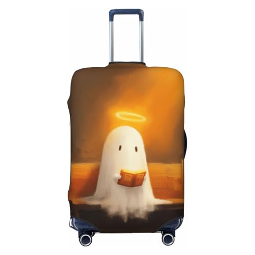 Cute White Ghost With A Glowing Halo Elastic Travel Luggage Covers Dustproof Scratch-Resistant Suitcase Protector Fit 22-24 Inch