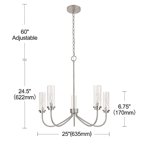 Homebelife Brush Nickel Chandelier For Kitchen Dining Room, 5-Light Linear Island Lighting With Glass Shade #TOP4