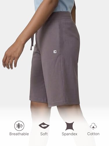 Image of Enamor Mid Rise Knee Length Drawstring Closure City Shorts for Women - Slim Fit, Soft and Breathable Cotton - E044
