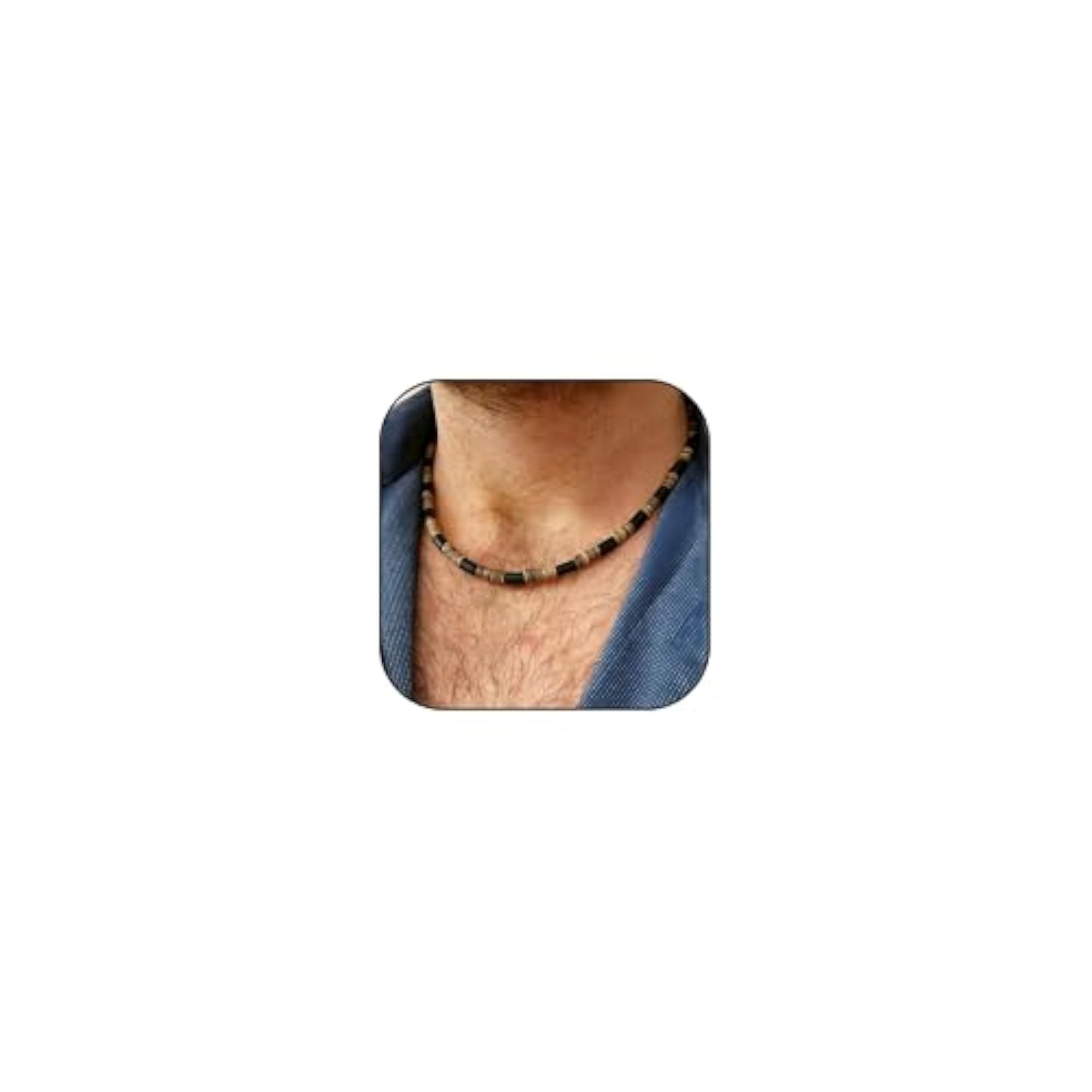 Men's Surfer Beaded Choker Necklace, Puka Shell & Wood Beads