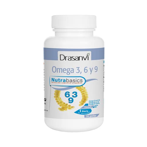 DRASANVI NUTRABASICS OMEGA 3 6 9   Aceite de Onagra + Aceite de Lino + Vitamina E   Contribuye a mantener niveles normales de COLESTEROL   SIN GLUTEN   24 perlas