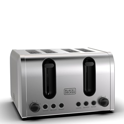 BLACK+DECKER 4-Slice Toaster 2100W Double-Sided Heating 6 Browning Levels Defrost Reheat Cancel Functions Extra-Wide Slots Dual Browning Control Removable Crumb Tray Silver - ET444-B5