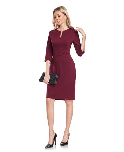 MINTLIMIT Womens Front Zipper Round Neck 3/4 Sleeve Sheath Pencil Cocktail Party Work Dresses4