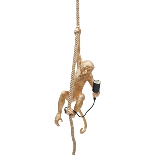 Industrial Vintage Monkey Pendant Light, Vintage Resin Hemp Rope Edison Ceiling Pendant Lamp Fixture E27, Monkey Wall Light Hanging Ceiling Lamp for Dining Living Room Bedroom, Gold