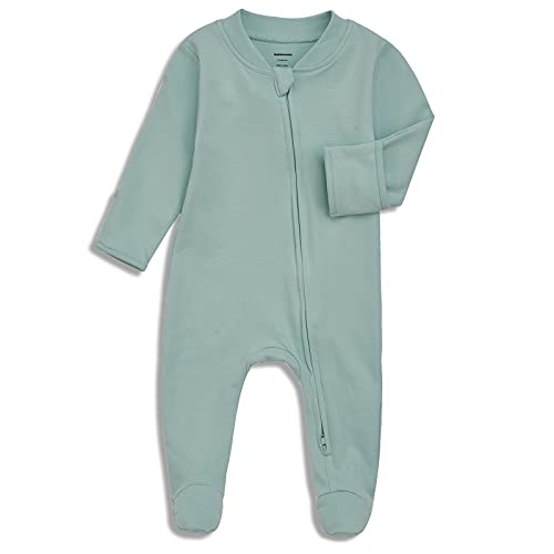 Image of Aablexema Organic Cotton Baby Footie Pajamas with Mittens - Neutral Newborn Infant Zipper Sleep Footies Pjs for Girls Boys (Newborn,Green)