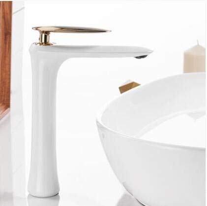 Robinet d'eau à une poignée anti-éclaboussures en laiton blanc or pour évier