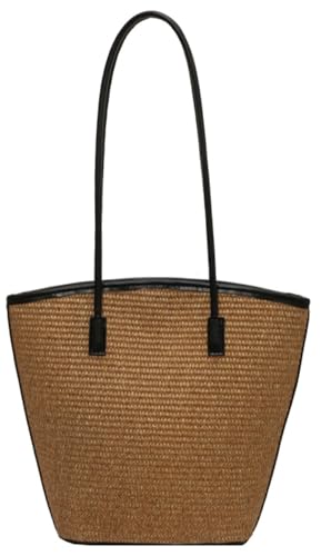 Rungion Womens Straw Beach Bags Large Woven Bucket Tote Purse Casual Straw Shoulder Bag Top Handle Handbags for Daily Use