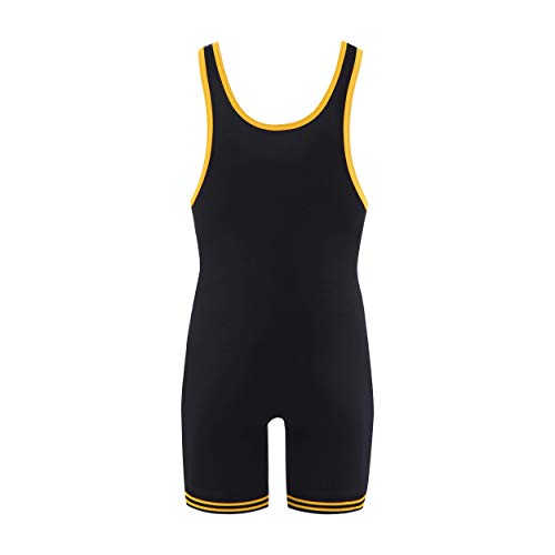 Matman Wrestling Boys Youth Double Knit Nylon Singlet, Black/Gold, Youth Small