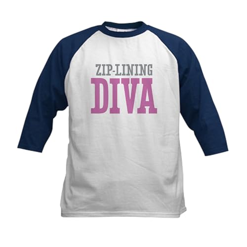 CafePress Zip Lining Diva Baseball Jersey Kids Cotton Baseball Jersey, 3/4 Raglan Sleeve Shirt Navy/White
