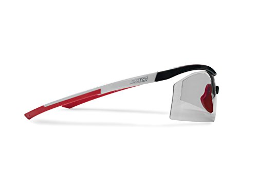 Gafas Ciclismo Fotocromaticas - Bicicleta MTB Running Ski Golf Pesca Náuticas Deportes - Puente Nasal Ajustables - by Snatch Italy (Negro Mate / Blanco Shiny / Rojo, Fotocromaticas)