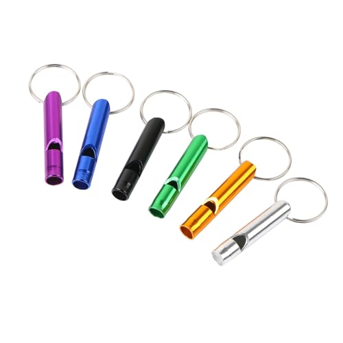 MIDELONG 6 pcs Emergency Whistle with Key Chain, Aluminum Extra Loud Safety Survival Whistle Keychain for Outdoor Sports Camping Hiking Boating Hunting, 6 Colors