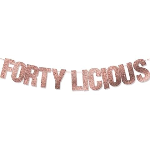 JunyRuny 40th Birthday Banner, Rose Gold Forty Glitter Banner, 40th Birthday Decorations for Woman, Happy 40th Birthday Sign, 40th Birthday Gifts Women, 40th Birthday Party Decor Cover