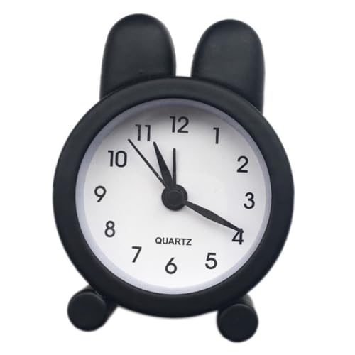 GRADENEVE ウサギ耳デザインミニ属目覚まし時計 ブラック 卓上装飾 学生用静音アラーム 寝室枕元適用