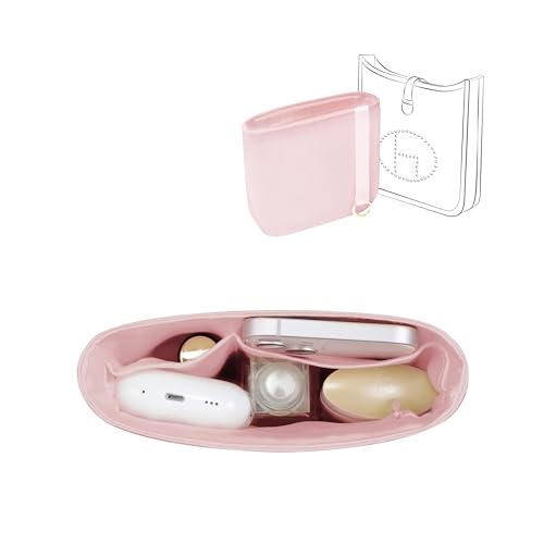 Image of Fits for Evelyne Bag Insert Organizer For Hermes(23,Pink) | Premium Silk Material,Smooth Touch,Lightweight,zipper,protect from scratches & stains,multiple pockets,keychain,waterproof