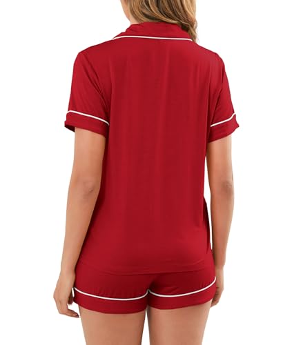 Image of Womens Pajamas Set Short Sleeve Sleepwear Button Down Pjs Shorts Set Soft Pjs Lounge Set With Pockets
