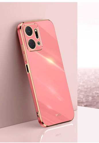 ATISIJIE Funda para Honor X7A Carcasa, Frontera de Oro Carcasa, Moda Galvanoplastia Ultra Fina TPU Suave Flexible Case Anti-Choques y Anti- Arañazos Case Rojo
