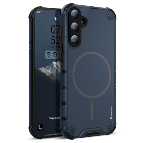 Image of KARWAN Tough Shockproof Back Case Cover Compatible with Samsung A55 Dual Layer Armor Protection with Matt Finish,Edge Guard Bumper Heavy Duty Cover with Magnetic MagEase Wireless Charging (Blue)