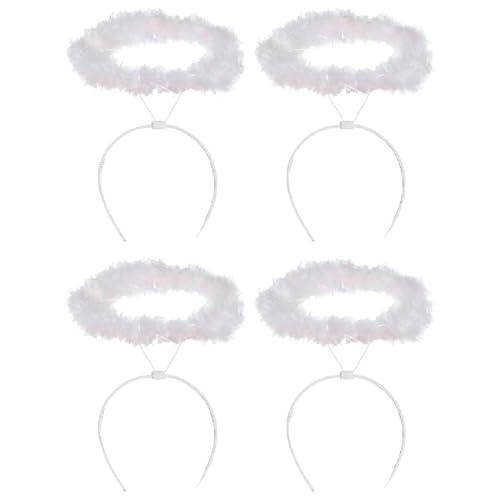 Acan Tradineur - Pack de 4 Coronas de ángel - Diadema con aro - Complemento para disfraz de carnaval, halloween, cosplay, fiesta, adultos, talla única. - Color Blanco