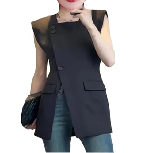 Women Design Split Vest Blazer Sleeveless Jacket Stylish Casual Suit Waistcoat Top