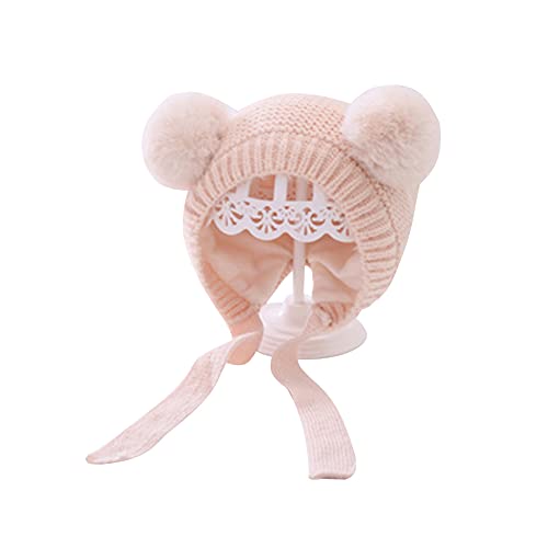 IMLECK Infant Toddler Pure Color Hat Winter Double Pom Pom Knit Beanies Cap with Straps