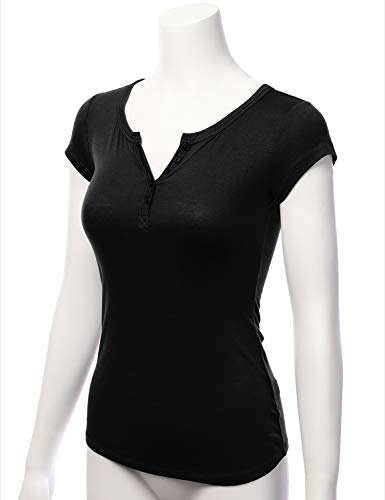 LALABEE Women's Deep V-Neck Short Sleeve Basic Henley Button T-Shirt for Women2