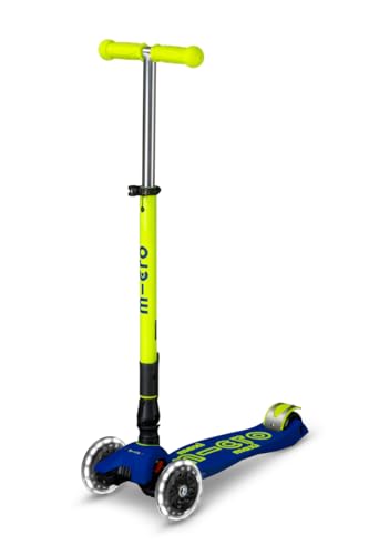 Image of Micro Kickboard | Maxi Foldable LED Kids Scooter for Ages 5-12 | Children up to 110 lbs | 3 Wheel Lean-to-Steer Design | Adjustable T Bar | Smooth Ride, Motion Activated PU LED Wheels | Swiss Design
