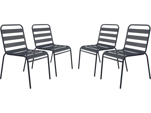 Lot de 4 chaises de Jardin en métal empilables Bilbao - Gris