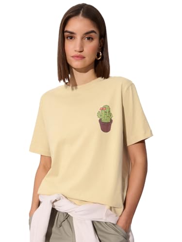 Image of The Souled Store Cactus Women and Girls Short Sleeves Round Neck Yellow Graphic Printed Cotton Relaxed Fit T-Shirts