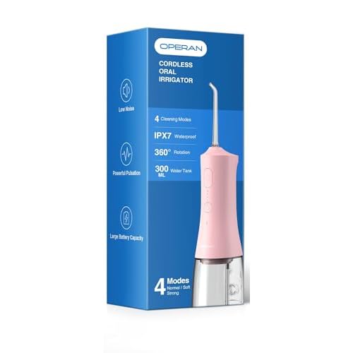 Operan Water Dental Flosser, Portable Water Flossers for Teeth, IPX7 Waterproof Oral Irrigator, Pink, 1 Pack + 1 Pcs