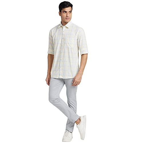 Image of Colorplus Men's Pure Cotton Checks Pattern Tailored Fit Spread Collar Full Sleeve Casual Shirt