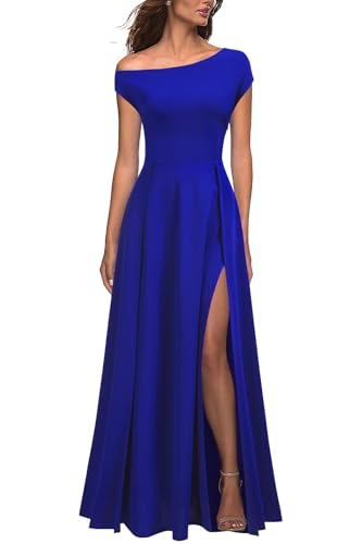 MUSHARE Women's One Shoulder Formal Dress Sexy Split Party Long Cocktail Dresses Royal Blue