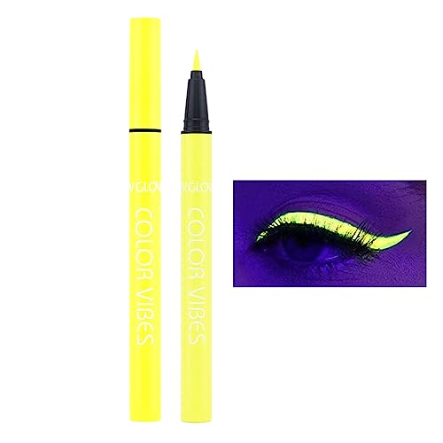Wismee UV Glow Neon Liquid Eyeliner, Matte Colored Eyeliners Pen, Rainbow Colorful Neon Eyeliner Pencil Pigmented Waterproof Smudgeproof Long Lasting Eye Liner for Halloween Christmas Makeup (Yellow)