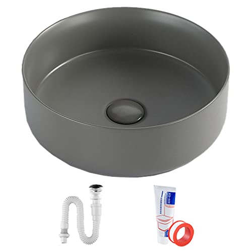 Tomiki 洗面ボウル 円形 洗面ボール 洗面器 高温焼成 陶器製 洗面鉢 浴室洗面台 置き型 手洗い器 複数サイズオプション 洋風 高級排水金具付き