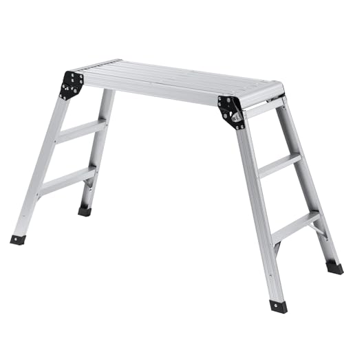 イーサプライ アルミ足場台 洗車台 3段 高さ70cm ハイタイプ 耐荷重150kg 天板76cm×30cm 軽量4kg 折りたたみ 幅広ステップ 踏み台 脚立 シルバー EEX-KYA25の画像